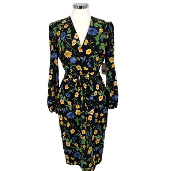 Alexia Admor Aliana Floral Puff Sleeve Dress Black Multicolor Size Medium NWT - Picture 1 of 16